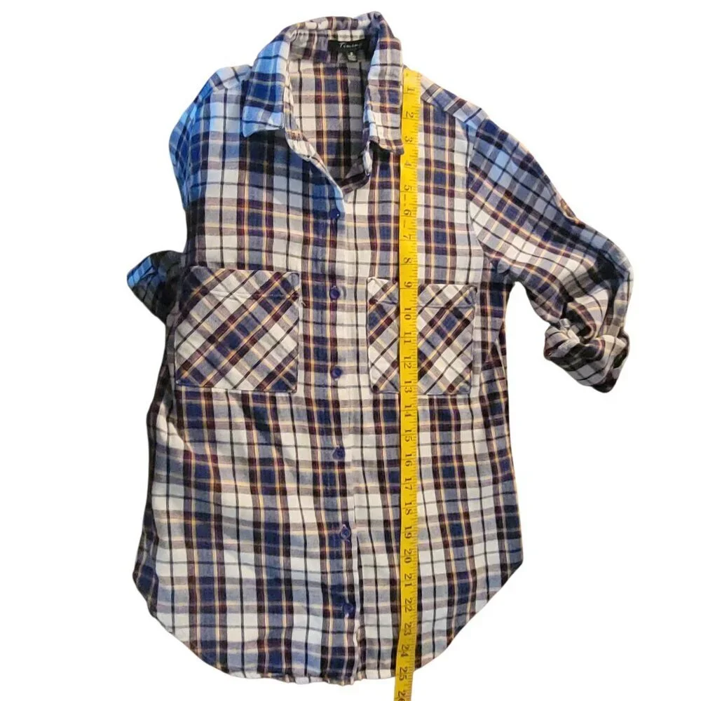 Y2K 100% Cotton Plaid Button Front Long Sleeve Flannel Shirt Women's S - Picture 10 of 11